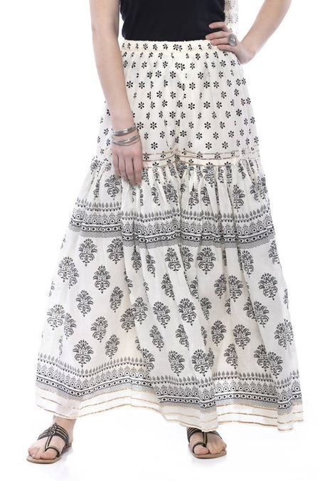 Mominos Fashion Cotton Block Print With Lace Work Off White Palazzo