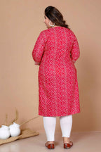 Miravan Women's Plus Size Pink Bandhani Pakistani Straight Kurti