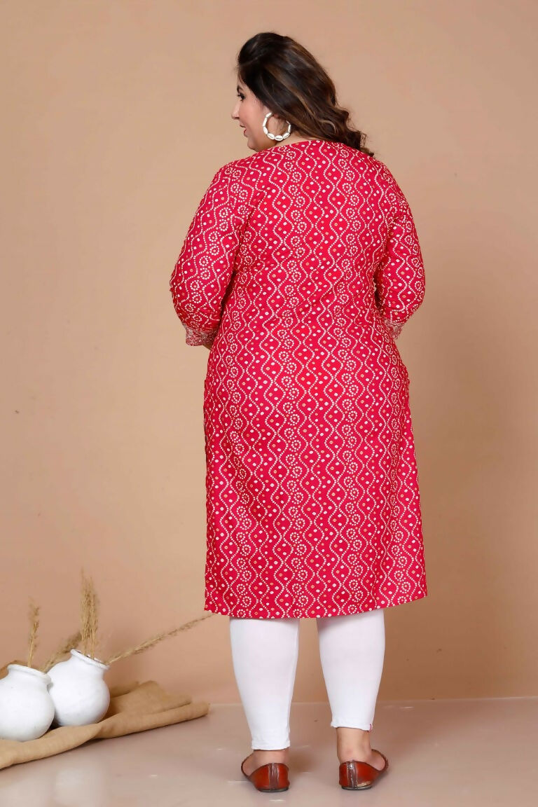 Miravan Women's Plus Size Pink Bandhani Pakistani Straight Kurti