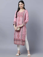 Myshka Women Pink Red Ethnic Motifs Printed Kurta - Distacart
