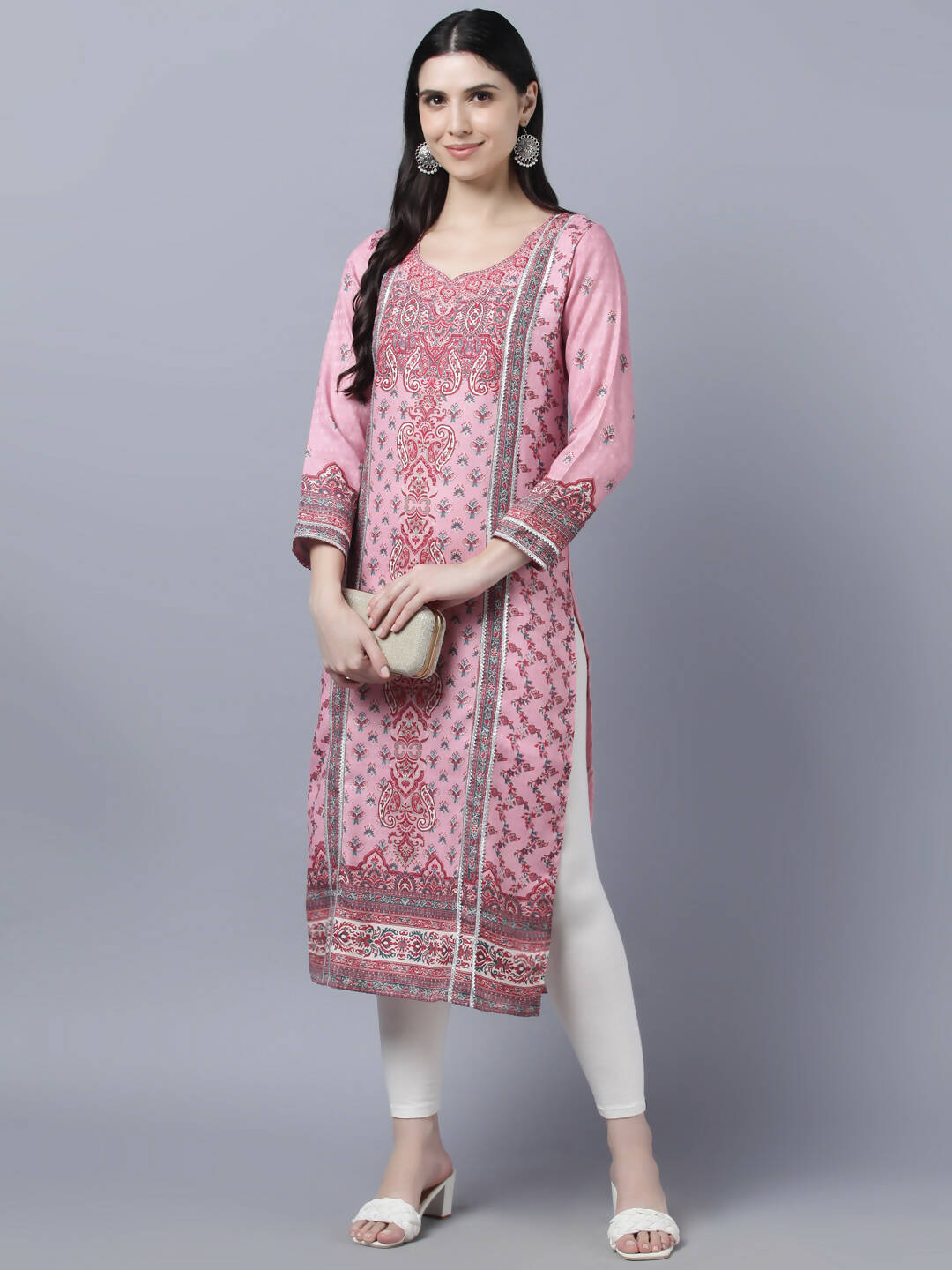 Myshka Women Pink Red Ethnic Motifs Printed Kurta - Distacart