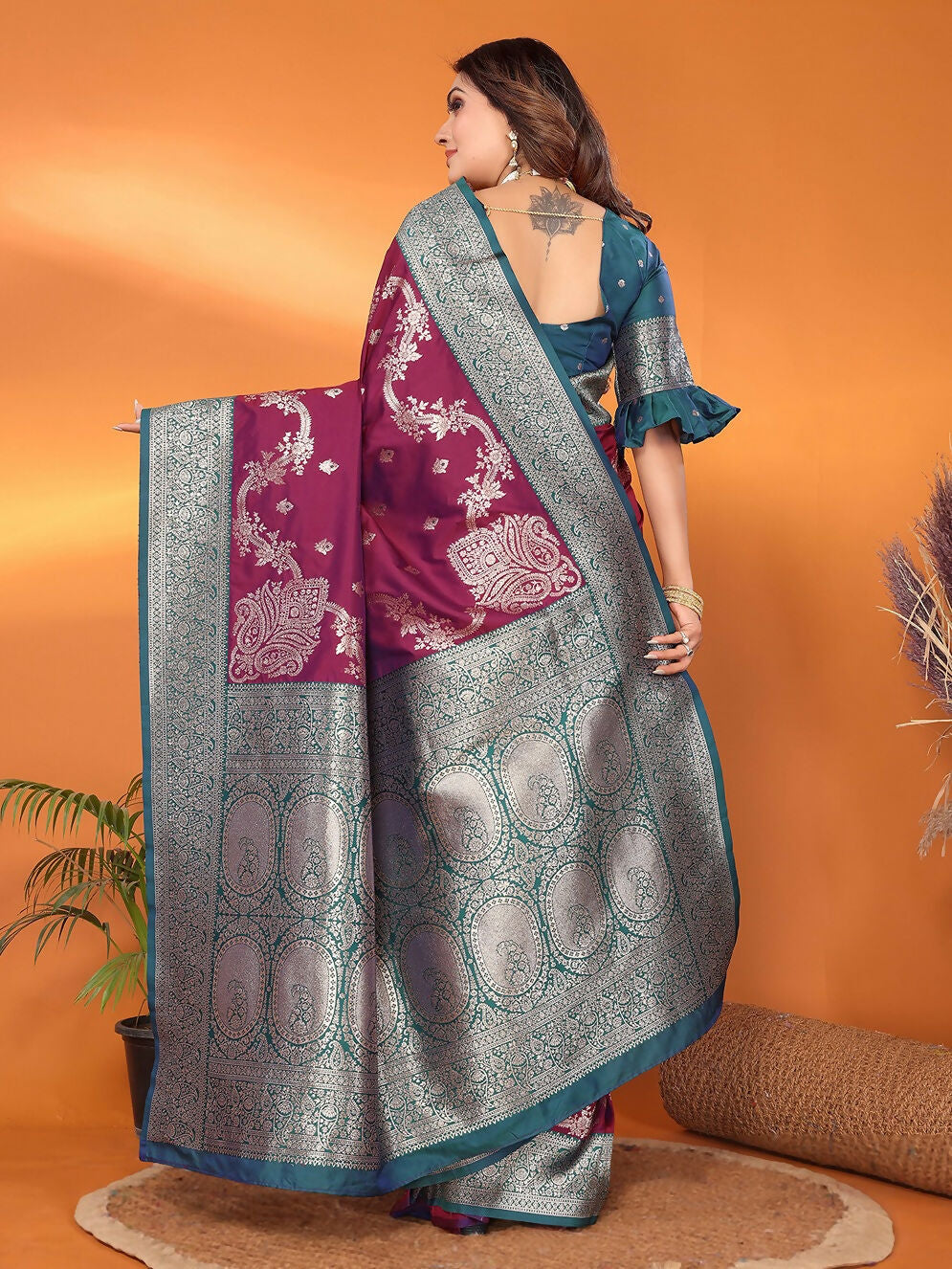 Joban Fashion Banarasi Purple Woven Soft Silk Saree - Distacart