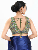 Joban Fashion Green Multi Georgette Padded Blouse With V Neck Sleeveless - Distacart