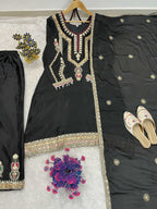 Teeya Creation Black Color Chinon Silk Party Wear Trending Palazzo Set - Distacart