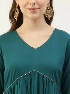 FIORRA Women's Turquise Crepe Straight Kurta Pant With Dupatta