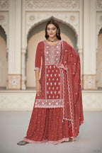 Ethnic Festive Wear Premium Chinon Fabric Rust orange Stitched Suit With Dupatta-Zeeya