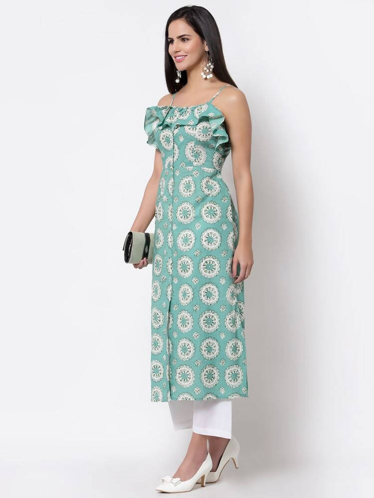Myshka Women's Blue cotton Printed Sleeveless S Casual Dress