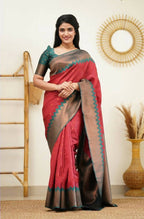 DEIANA'S Beautiful Designer Golden zari Soft Lichi Silk Saree - Maroon