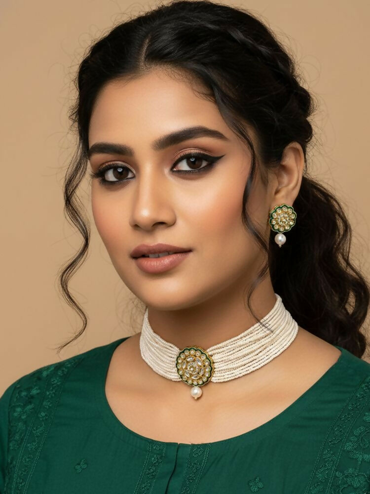 NVR Women Gold Plated White Kundan Jewellery Set - Distacart