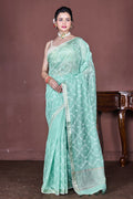 Morchari Green Cotton Chanderi Embroidery Saree Unstitched Blouse - Distacart