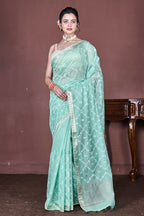 Morchari Green Cotton Chanderi Embroidery Saree Unstitched Blouse - Distacart
