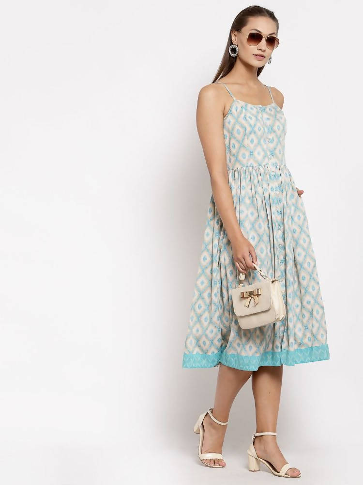 Myshka Women's Multi Crepe Printed Sleeveless Square Neck Casual Dress