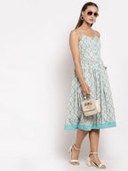 Myshka Women's Multi Crepe Printed Sleeveless Square Neck Casual Dress