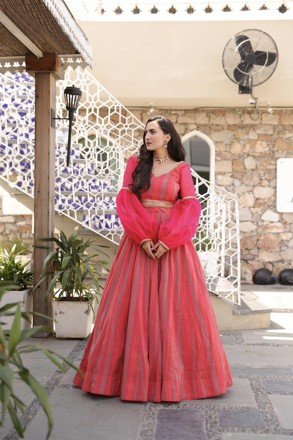 Wedding Designer Red Pink Chanderi Designer Lehenga - Anbazaar - Distacart