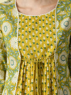 Myshka Women's Yellow Floral Printed Gown Dress - Distacart