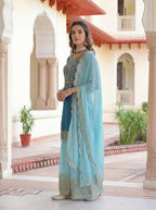 Teeya Creation Sky Chinon Silk Designer Wedding Wear Embroidery Work Palazzo - Distacart