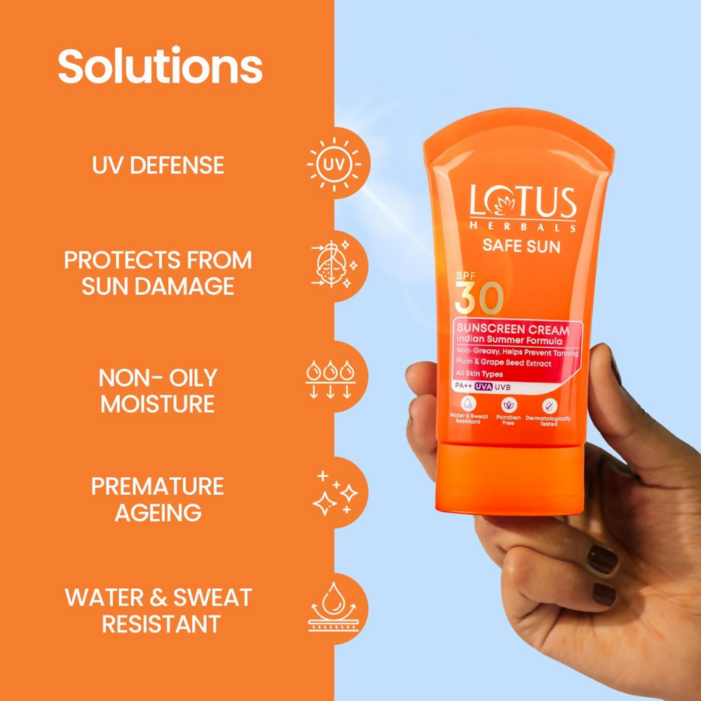 Lotus Herbals Safe Sun Sunscreen Cream SPF 30 PA+++ - Distacart