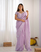 Vamsee Onam Lavender Crushed Fandy Tissue Silk Saree