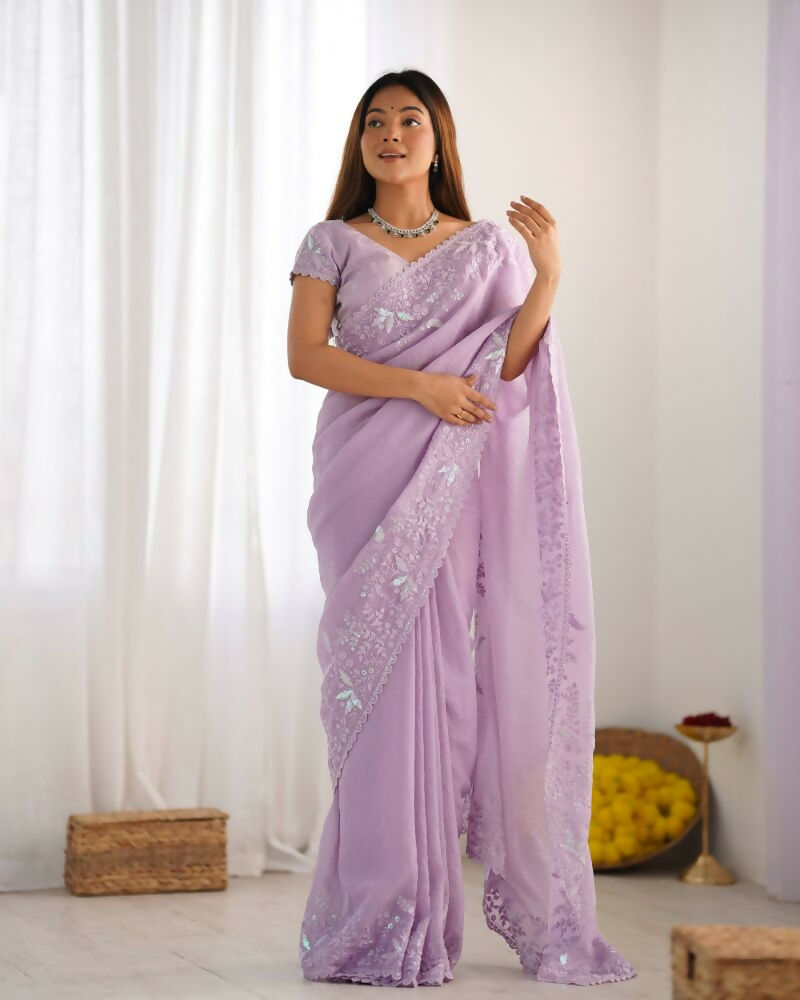Vamsee Onam Lavender Crushed Fandy Tissue Silk Saree
