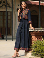 Juniper Women's Blue Rayon Festive Printed Flared Dress - Distacart