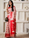 Shree Shyam Fashion Linen Cotton Red & White Saree - Distacart