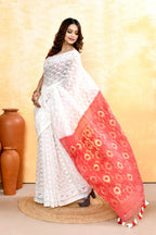 Piyari Fashion Women's White Embellished Cotton Blend Jamdani Saree - Distacart