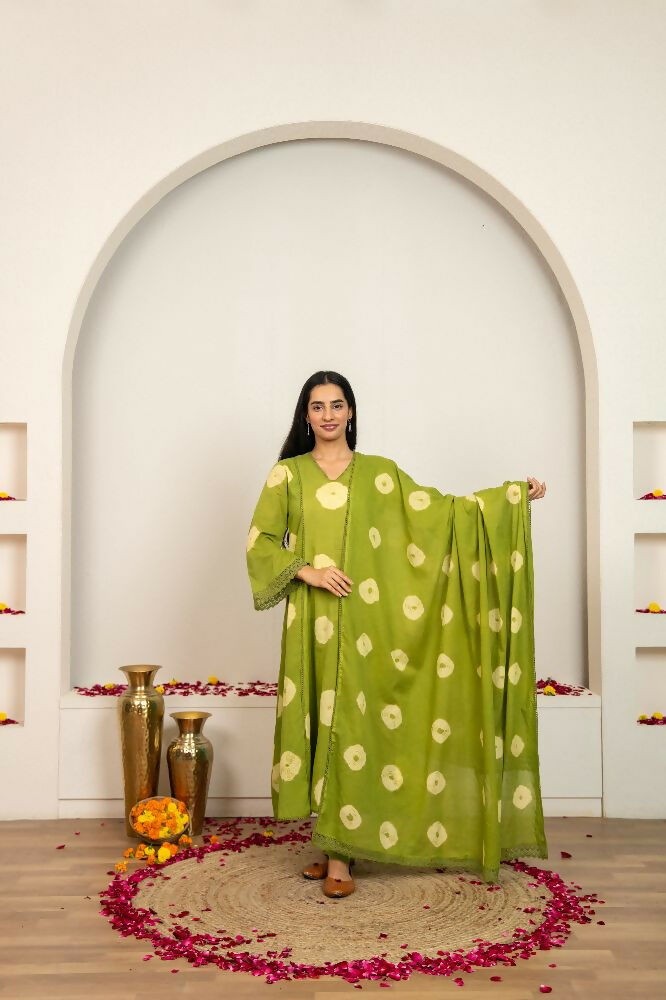 Joban Fashion Green Tie & Dye Cotton Suit Set - Distacart