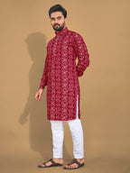 Anaita Maroon Printed Cotton Straight Kurta