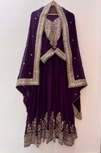 Teeya Creation Wine Color Faux Georgette Embroidery Work Long Party Wear Gown - Distacart