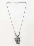 NVR Women's Silver-Toned Radha Krishna Pendant with Chain