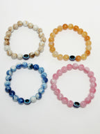NVR Men & Women Set of 4 Artificial Beads-Beaded Evil Eye Elasticated Bracelet - Distacart
