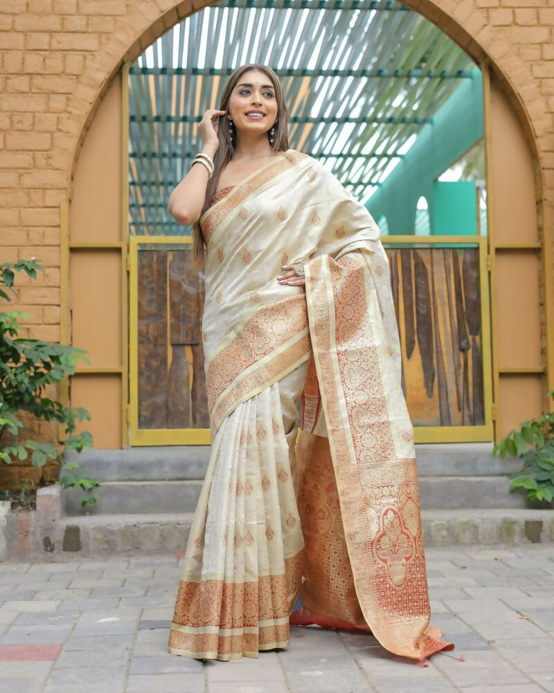 Vamsee Madhavi White Soft Silk Saree