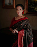DEIANA'S Beautiful Designer Golden zari Soft Lichi Silk Saree - Black