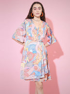 Myshka Women's Multi Abstract Printed Empire Dress - Distacart