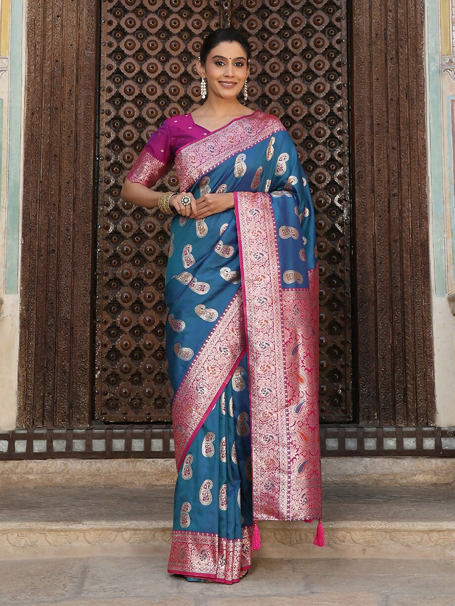 Shree Shyam Fashion Sky Blue Silk Saree - Distacart