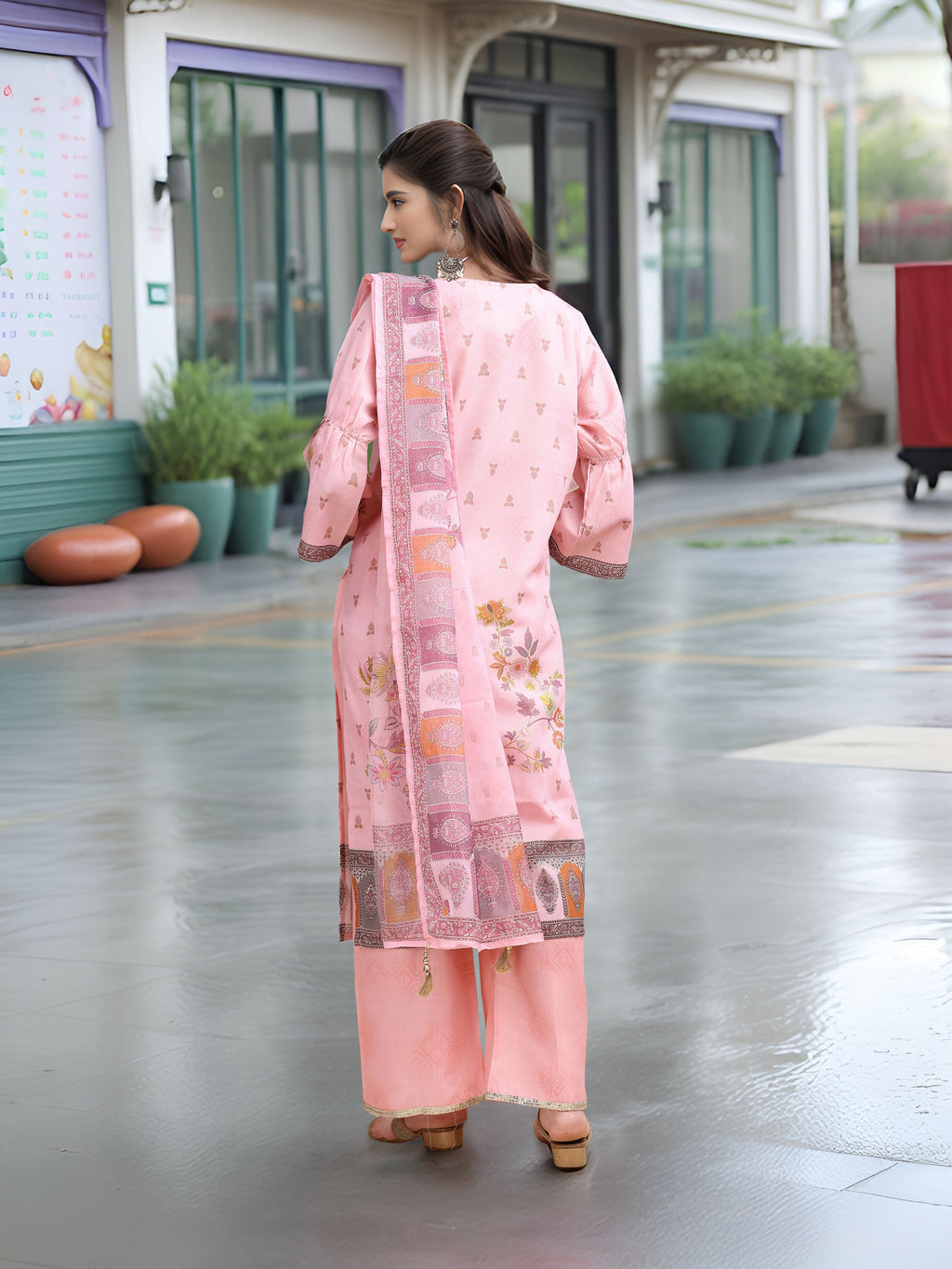 Joban Fashion Pink Position Digital Print With Position Foil Kurta Set - Distacart