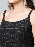 Ahalyaa Women Black Net Glitter Print Short Kurti With Sharara Dupatta Set - Distacart