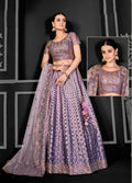 Light Purple Net Semi-Stitched Bridal Lehenga - Nimayaa Bonanza