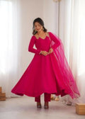 Lehenga Mart Designer Anarkali Suit With Kurta, Pant, Dupatta For Women-Dark Pink - Distacart