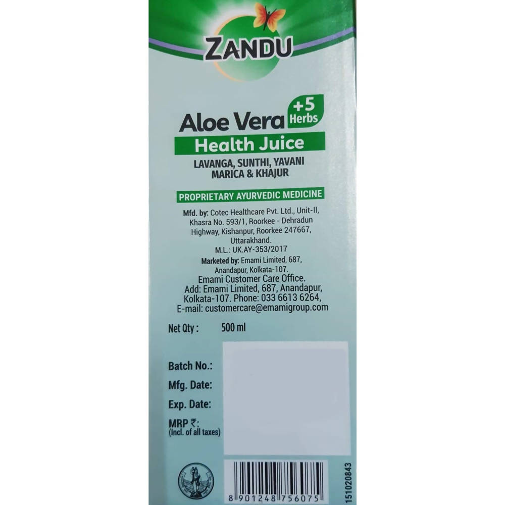 Zandu Aloe Vera And 5 Herbs Health Juice - Distacart