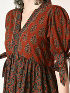 Myshka Women's Rust Empire Printed Dress - Distacart