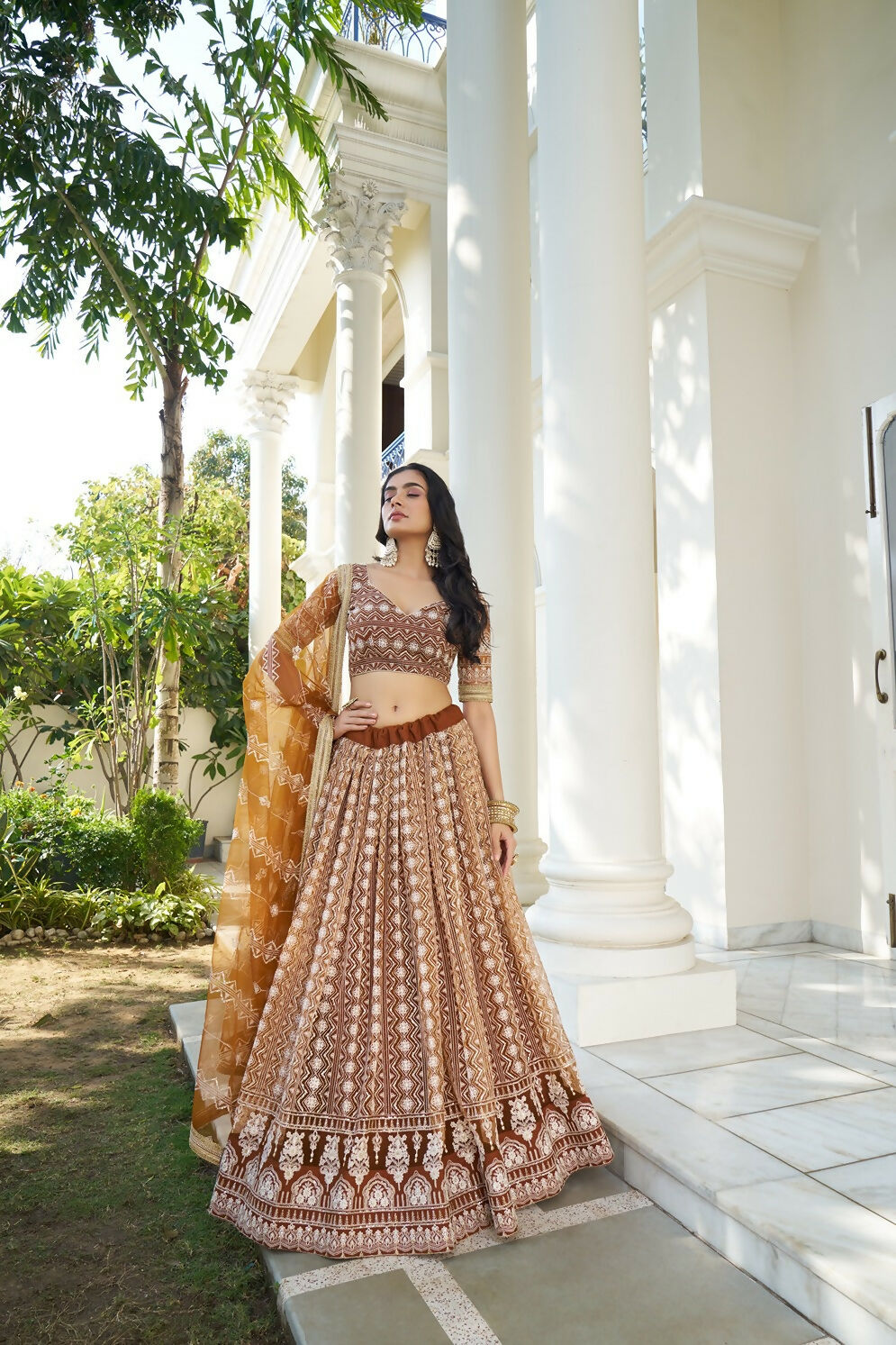 Eilara Glamorous Brown Butterfly Net With Thread And Sequence Embroidered Work Fancy Lace Lehenga Choli For Wedding