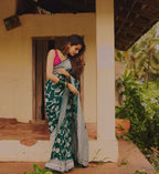 DEIANA'S Beautiful Designer Golden zari Soft Lichi Silk Saree - Green