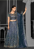 Teal Net Semi-Stitched Bridal Lehenga - Nimayaa Bonanza