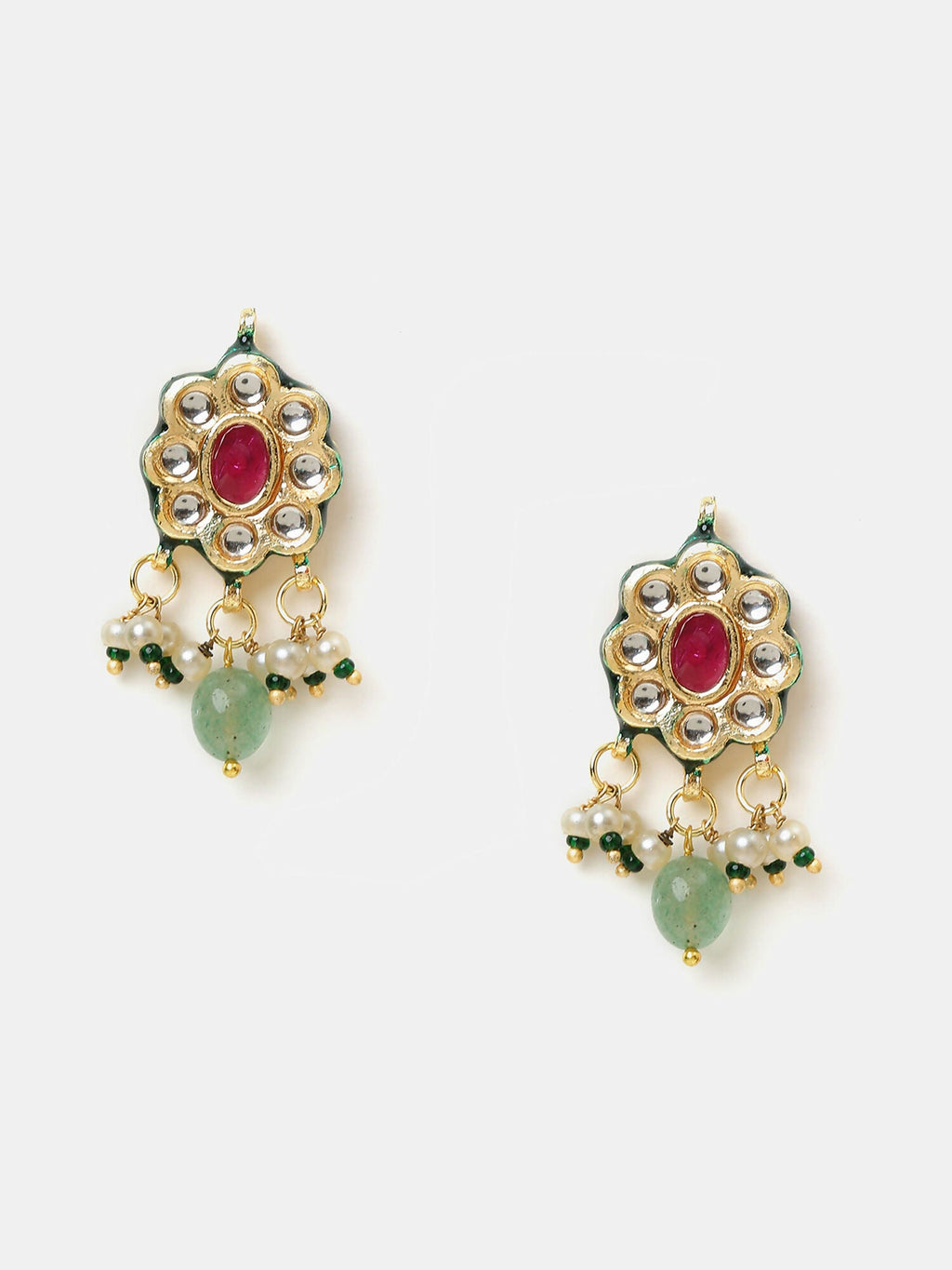 Ruby Raang Long Kundan Neckpiece With Earrings