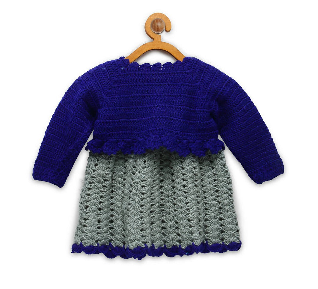ChutPut Hand knitted Crochet Princess Wool Dress For Baby Girls - Blue