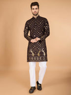 Vastranavya Brown Exclusive Festival Wear Pure Viscose Rayon Embroidered Sequence Work Kurta