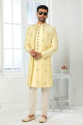 Raivat Ethnic Art Silk Embroidery Work 3 Pcs Indo Jacket Set In Yellow Colour