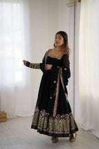 Teeya Creation Black Color Heavy Georgette Wedding Wear Embroidery Work Long Gown - Distacart