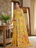Shree Shyam Fashion Yellow Linen Cotton Saree - Distacart